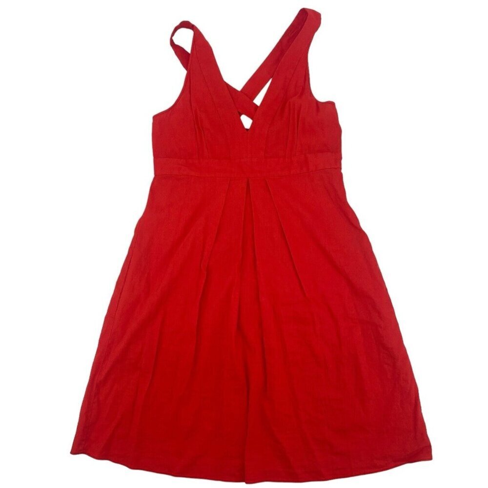Theory Size 12 Empire Waist Linen Blend Knee Length Sleeveless Pocket Dress